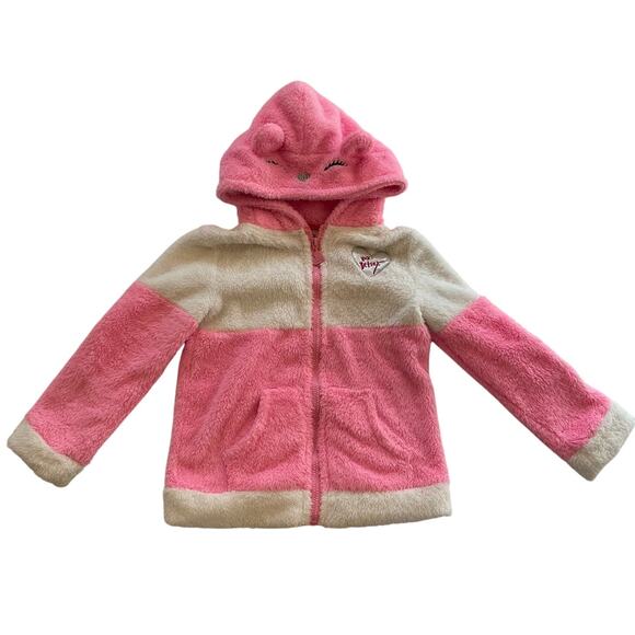 Betsey Johnson Girls Pink and White Fleece Zip Up Hoodie,  Size 7/8 - Picture 1 of 8